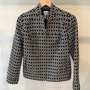Chico's Black and White Geometric Zip Jacket